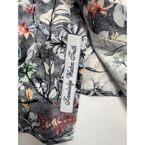 Robert Graham Button Front Shirt in Grey Floral Leaf Print - Picture 2 of 4